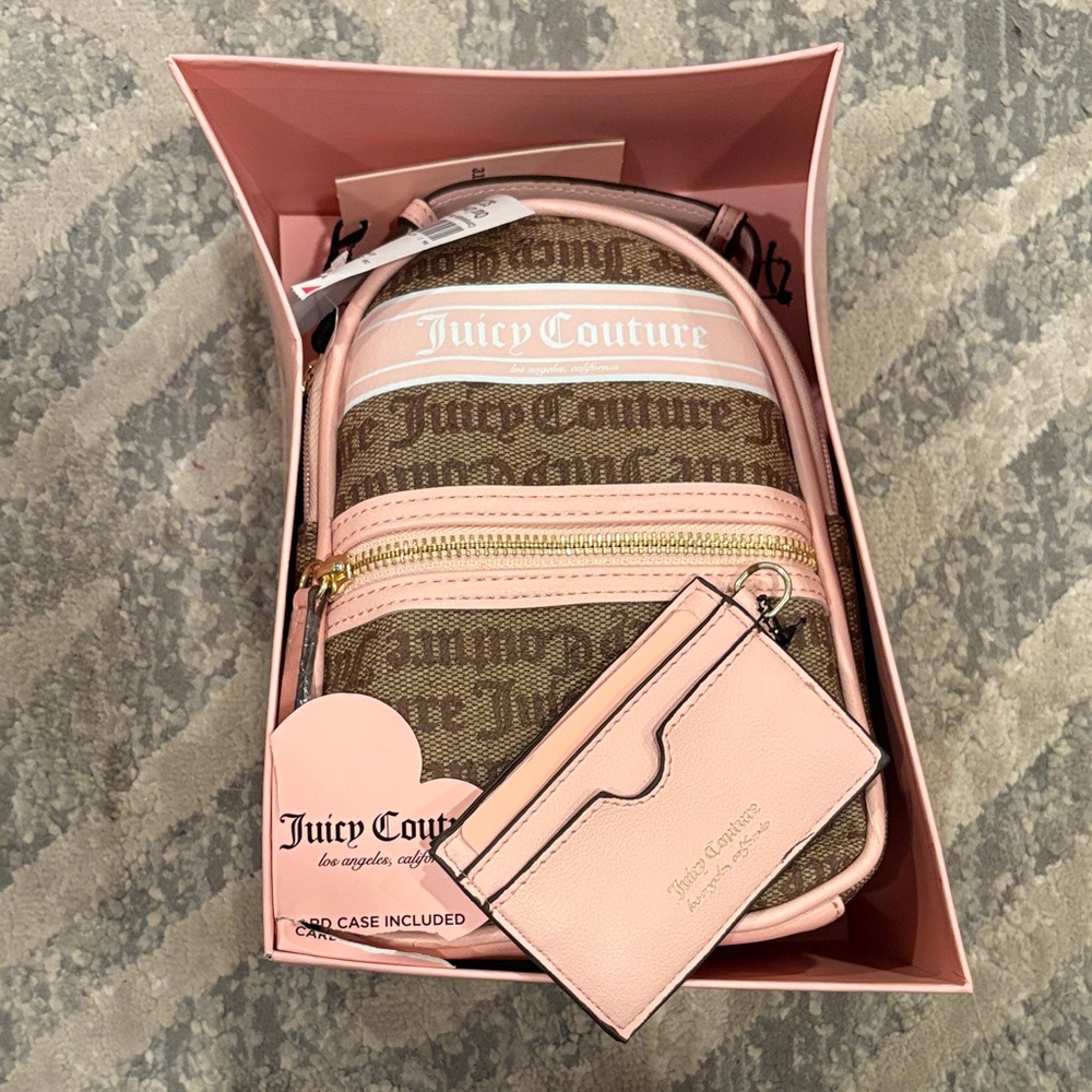 Juicy Couture Brown and Pink Backpack with Cardholder